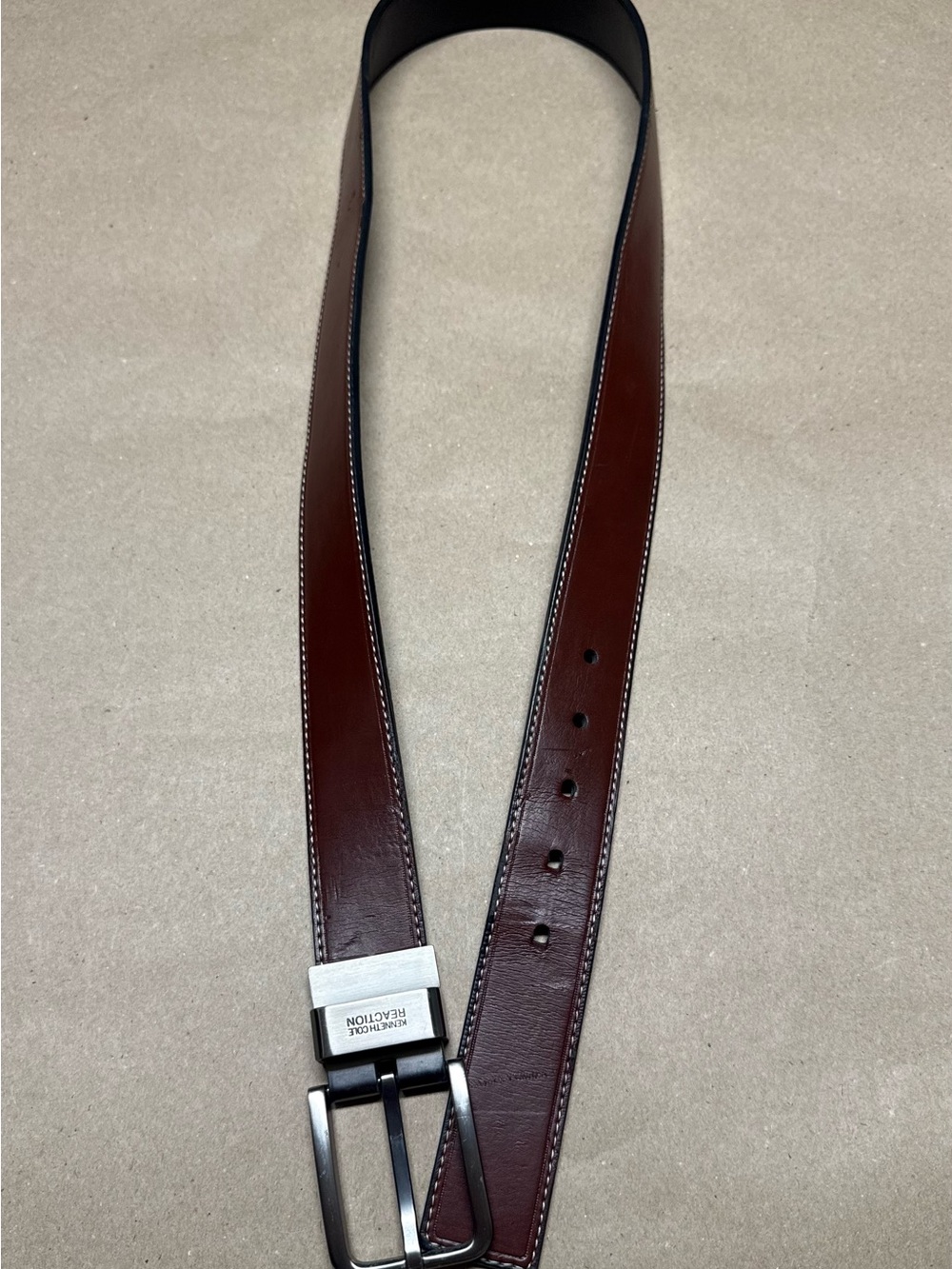 Kenneth Cole Reaction Men's Dark Brown Leather Belt with Silver Buckle